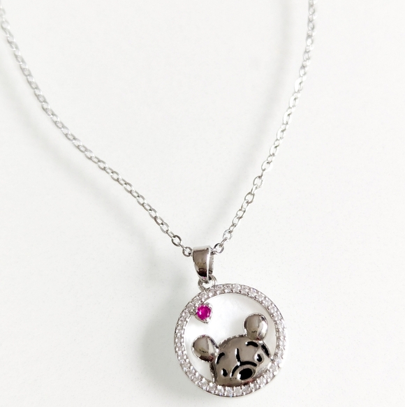 Silver Winnie the Pooh Crystal Halo Necklace Pink Heart Edition - Picture 6 of 8
